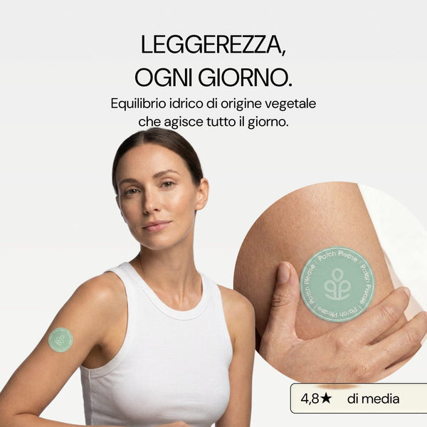 Donna con il patch Depuff Please sul braccio: leggerezza ogni giorno