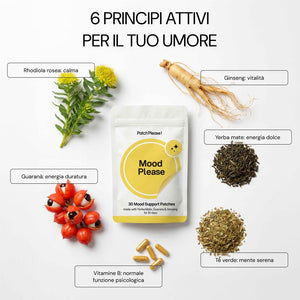 6 principi attivi per il tuo umore: rhodiola, ginseng, yerba mate, tè verde, vitamine B, guaranà