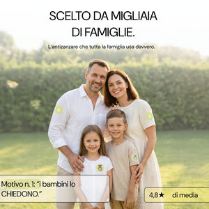 Famiglia con i patch No Bite Please Kids sui vestiti