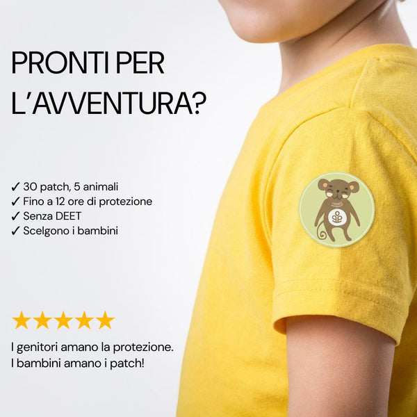 Patch No Bite Please Kids sulla manica di un bambino: pronti per l’avventura