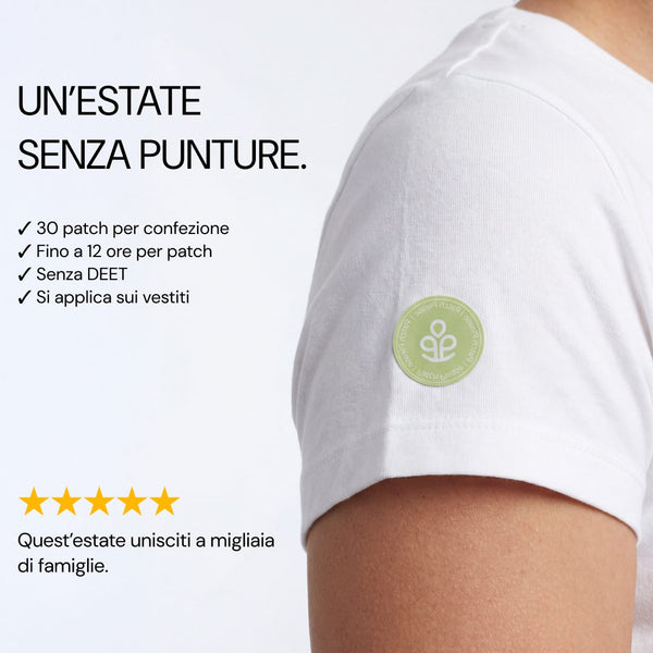 Patch No Bite Please sulla manica della maglietta: un’estate senza punture