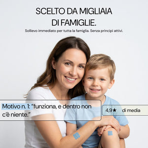 Mamma e bambino con i patch No Itch Please, scelti da migliaia di famiglie